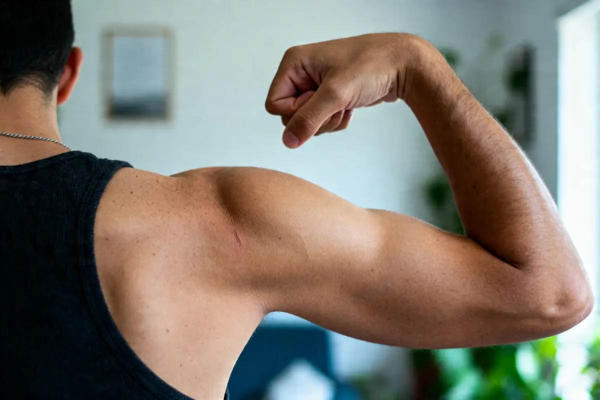 pexels-michal-pech-213601-757318 (1) Homme musclé en débardeur levant le bras, souffrant d'épaule qui craque.