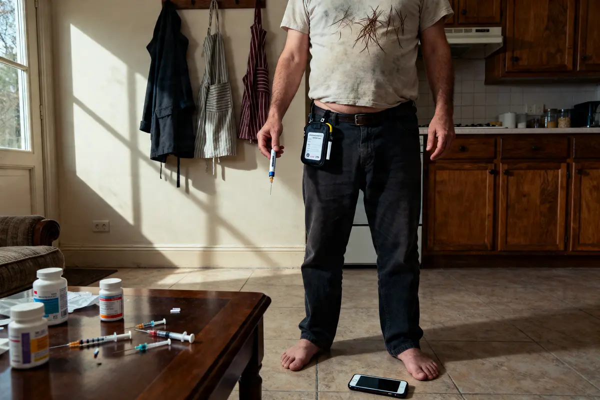 Homme avec seringues et médicaments essentiels pour savoir si on peut vivre sans pancréas