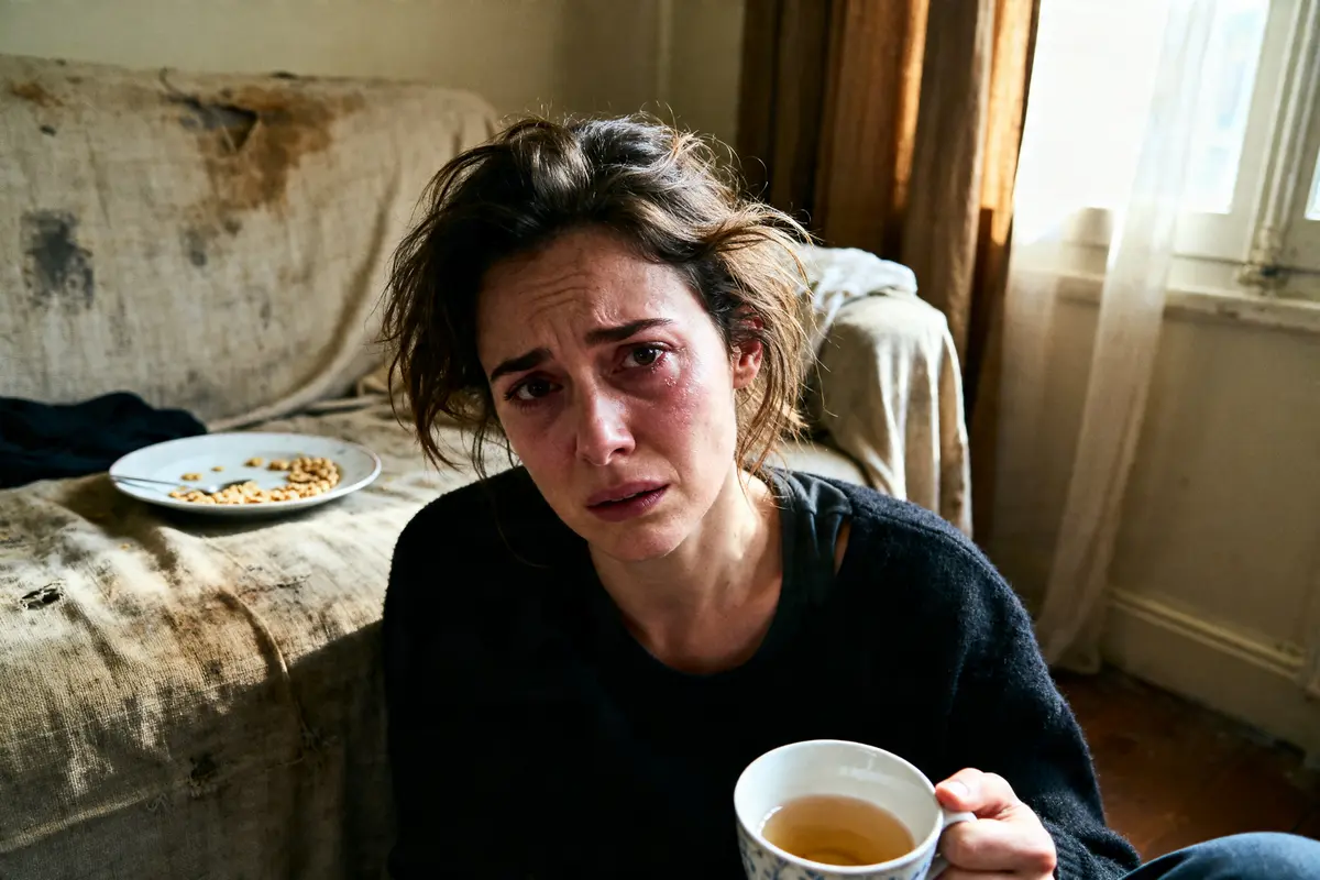 Femme fatiguée buvant du thé, illustrant les symptomes d'un manque de magnésium