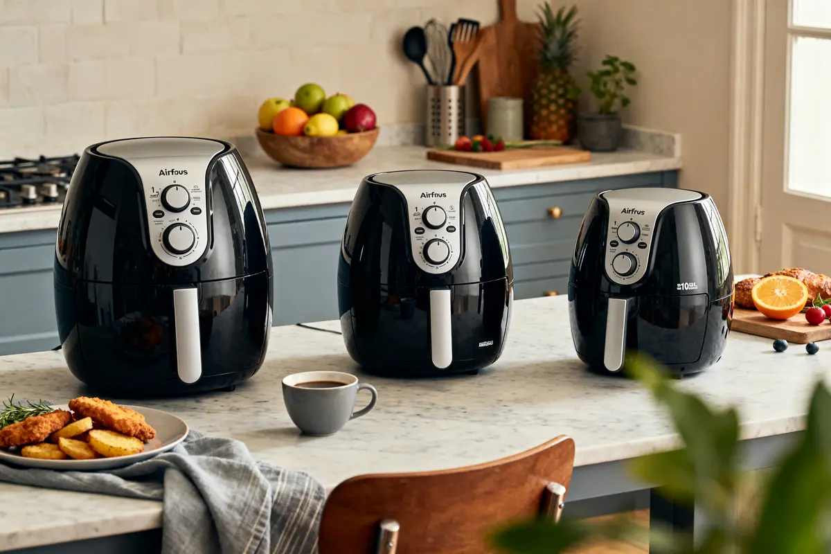 Trois Airfryers sur un comptoir pour aider à choisir quel Airfryer choisir