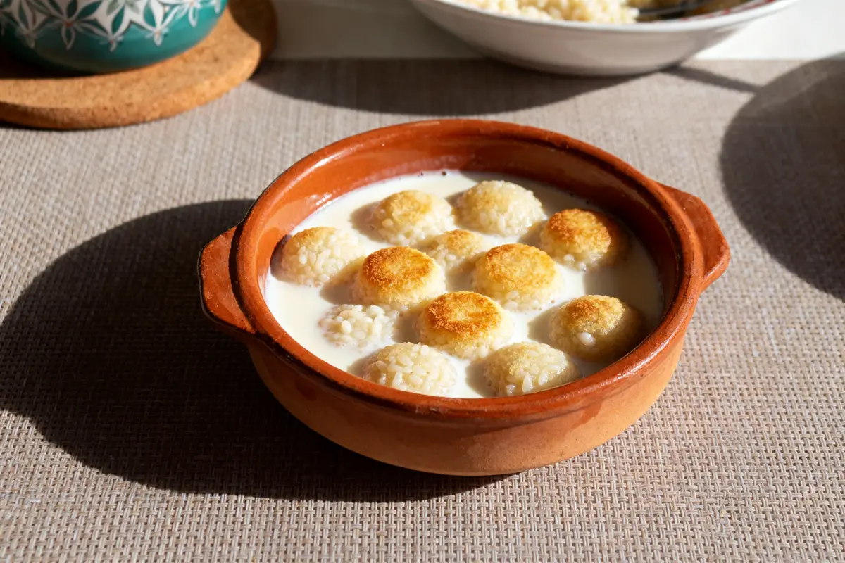 Plat traditionnel au riz cuit au lait illustrant la recette de teurgoule normande.